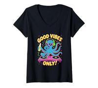 Mujer Good Vibes Only Dj Animal Fiesta Pulpo Camiseta Cuello V