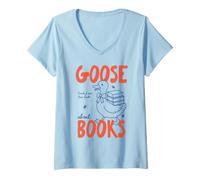 Mujer Goose Book Club Reader Book Lover Silly Bookworm Bookish Camiseta Cuello V