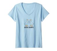 Mujer Goose Bumps Funny Ganso Puño Bump Animal Pun Diseño Camiseta Cuello V