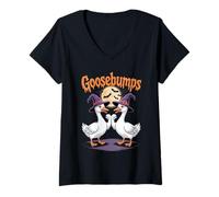Mujer Goose Bumps Goosebumps - Divertidas Camisetas de Halloween con puño de Ganso Camiseta Cuello V