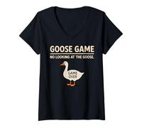 Mujer Goose Game No Looking At The Goose Humor juguetón Divertido Camiseta Cuello V
