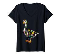 Mujer Goose Mexican Sugar Skull Calavera Viva México Girl Party Camiseta Cuello V