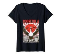 Mujer Goose Monster Goosezilla Funny Japanese City Hombres Mujeres Niños Camiseta Cuello V