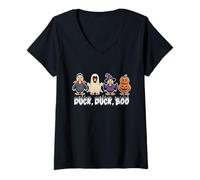 Mujer Goose Spooky Season Halloween Duck Duck Boo Hombres Mujeres Niños Camiseta Cuello V