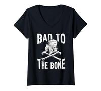 Mujer Goosebumps Bad To The Bone Grinning Skeleton & Cross Bones Camiseta Cuello V