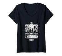 Mujer Gordito Guapo Chingon Funny Vintage Western Dicho Camiseta Cuello V
