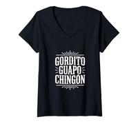 Mujer Gordito Guapo Chingon Funny Vintage Western Dicho Camiseta Cuello V