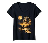 Mujer Gordon Setter Aullando a la Luna Camiseta Cuello V