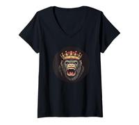 Mujer Gorilla Boss con corona para un aspecto fresco e informal Camiseta Cuello V