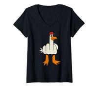 Mujer Gorra roja de Pato Gaviota Enojado del Dedo Medio Camiseta Cuello V