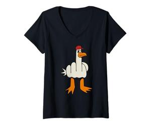 Mujer Gorra roja de Pato Gaviota Enojado del Dedo Medio Camiseta Cuello V