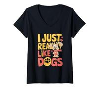 Mujer Gorro de corazón con Texto en inglés I Just Really Like Dogs Camiseta Cuello V