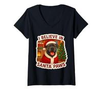 Mujer Gorro de Navidad con Texto en inglés I Believe In Santa Paws Cane Corso Dog Mom Dad Camiseta Cuello V