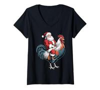 Mujer Gorro de Papá Noel Retro navideño con diseño de Gallo Vintage, Crazy Chicken Camiseta Cuello V