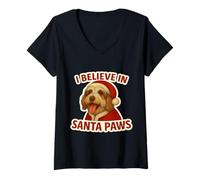 Mujer Gorro para Perro con Texto en inglés I Believe In Santa Paws Petit Basset Griffon Vendéen Camiseta Cuello V