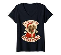Mujer Gorro para Perro Weimaraner con la Palabra «Papá Noel» con la Palabra «Papá Noel», diseño navideño Camiseta Cuello V