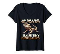 Mujer Got Dog I Raise Tiny Dinosaurio Dragón Barbudo Hombres Mujeres Niños Camiseta Cuello V
