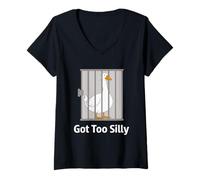 Mujer Got Too Silly Funny Goose Pun Humor Amante de los pájaros Diciendo Camiseta Cuello V