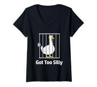 Mujer Got Too Silly Funny Goose Pun Humor Amante de los pájaros Diciendo Camiseta Cuello V