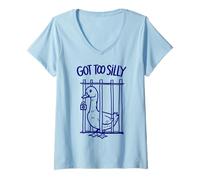 Mujer Got Too Silly Funny Goose Pun Humor para los amantes de los animales Camiseta Cuello V