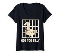 Mujer Got Too Silly Funny Goose Pun Humor para los amantes de los animales Camiseta Cuello V
