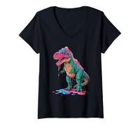 Mujer Goteo de helado derretido T-rex Dinosaur Boys Summer Kids Drip Camiseta Cuello V