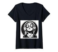 Mujer Goth Girl Zombie EMO Chica gótica con Auriculares Camiseta Cuello V
