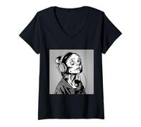 Mujer Goth Girl Zombie EMO Chica gótica con Auriculares Camiseta Cuello V