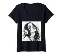 Mujer Goth Girl Zombie EMO Chica gótica con Auriculares Camiseta Cuello V