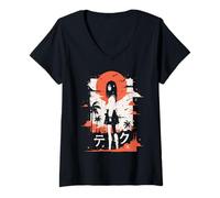 Mujer Goth Grunge Demon Anime Chica Waifu Horror Alt Estética Camiseta Cuello V