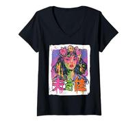Mujer Goth Grunge Demon Anime Chica Waifu Horror Alt Estética Camiseta Cuello V