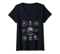 Mujer Goth Raven Merry Christmas Balls For Mom Unique Gothic Xmas Camiseta Cuello V