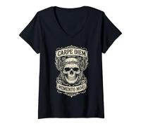 Mujer Gothic Carpe Diem Memento Mori Skull Filosofía Camiseta Cuello V