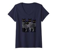 Mujer Gothic Cats EMO Grunge Punk Graphic Goth Mid-Century Modern Camiseta Cuello V
