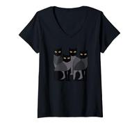 Mujer Gothic Cats EMO Grunge Punk Graphic Goth Mid-Century Modern Camiseta Cuello V