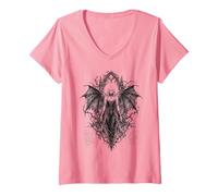 Mujer Gothic Winged Dark Fairy Sketch Aesthetic Alt Grunge Camiseta Cuello V