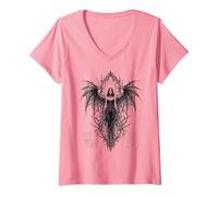 Mujer Gothic Winged Dark Fairy Sketch Aesthetic Alt Grunge Camiseta Cuello V