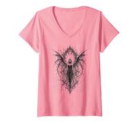 Mujer Gothic Winged Dark Fairy Sketch Aesthetic Alt Grunge Camiseta Cuello V