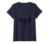 Mujer Gótico Cruz EMO Grunge Estética Camiseta Cuello V