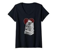 Mujer Gótico y Oscuro Academia Libros Pila Lectura Amante Camiseta Cuello V