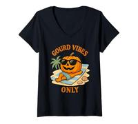 Mujer Gourd Vibes Only Funny Beach Pumpkin Halloween Summer Camiseta Cuello V