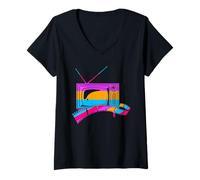 Mujer Grabadora de película Retro Era Film Tape Vintage Televisión Camiseta Cuello V