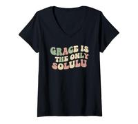Mujer Grace IS The Only SOLULU - Divertido diseño de fe para Cristianos Camiseta Cuello V