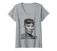 Mujer Grace Jones Singer Warm Leatherette Era 1980 Allan Ballard Camiseta Cuello V