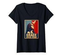 Mujer Gracia sobre el Miedo Mujer Cristiana Paloma Fe Camiseta Cuello V