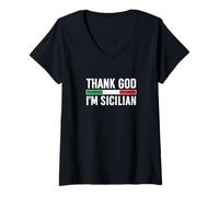 Mujer Gracias a Dios Soy Siciliano Camiseta Cuello V