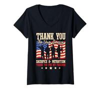 Mujer Gracias por Su Servicio Sacrificio Y Patriotismo Libertad Camiseta Cuello V