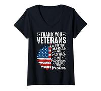 Mujer Gracias Veteranos por Su Servicio Y Sacrificio Y Patrio Camiseta Cuello V