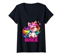 Mujer Gracie Nombre Personalizado Colorido Unicornio Mujer Ni Camiseta Cuello V