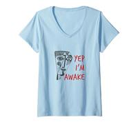 Mujer Gracioso Diciendo Que sí, Estoy Despierto con Cara de cubismo Camiseta Cuello V